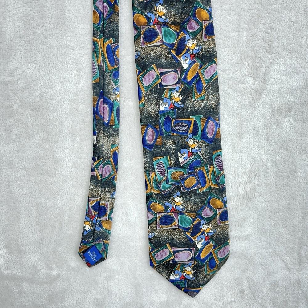 Disney Mickey Unlimited Vintage Tie Donald Duck Abstract Pattern Polyester